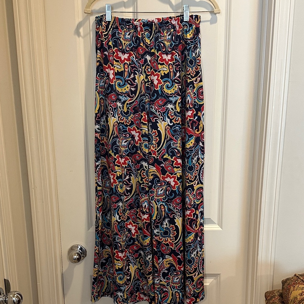 Slinky Brand Maxi Pants with Navy Multicolor Paisley Print